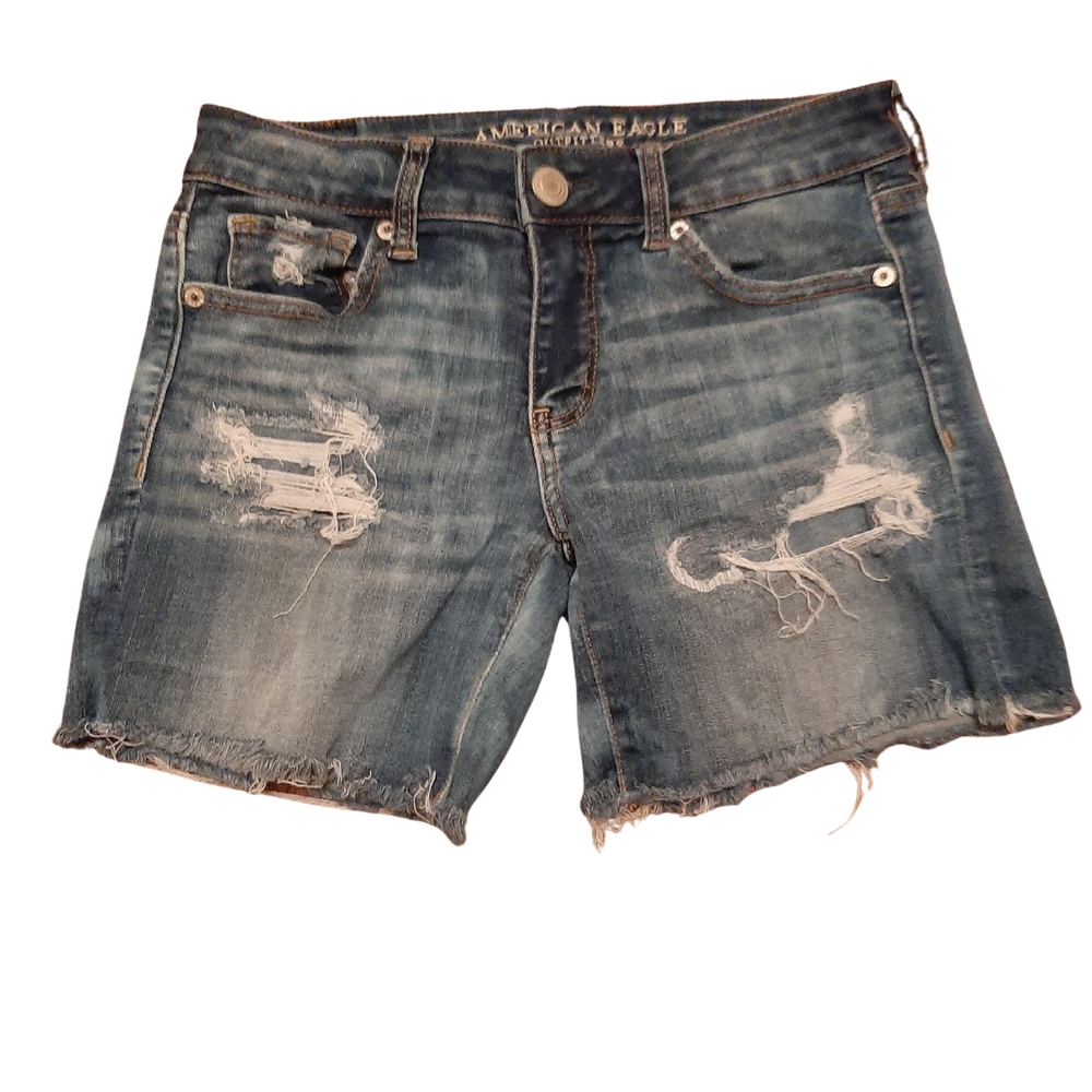 American Eagle Outfitters Blue Jean Shorts with Distressed Raw Hem